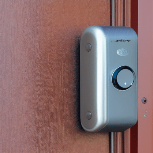Wireless doorbell attached to a brown wall