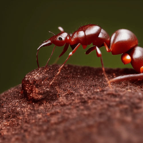 A close-up of a fiery fire ant