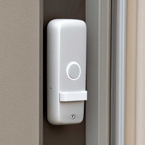 A wireless doorbell is installed in the door.