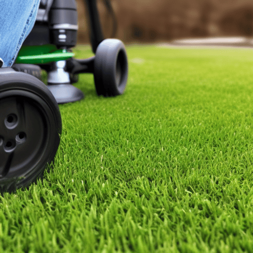 A close-up of a law aerator at work on the grass.