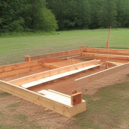 Constructing a shed base at the backyard