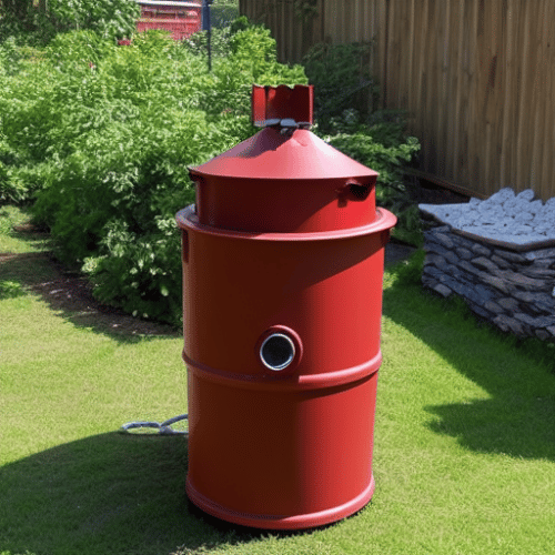 Red garden incinerator at the backyard