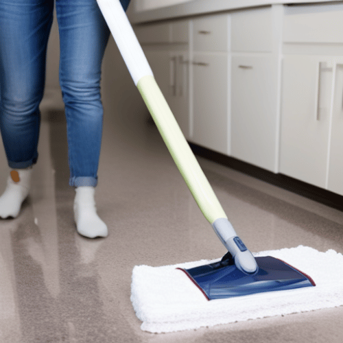 Mopping the kitchen floor using a steam mop