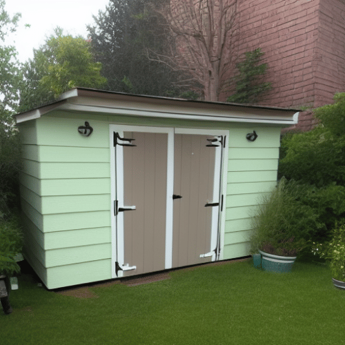 a light green garden shed