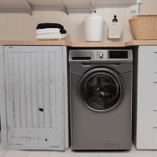 a washing machine in the laundry room