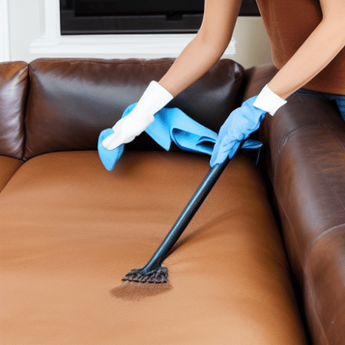 cleaning leather sofa with cloth