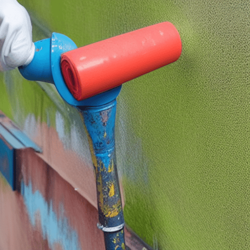 painting a fence using a roller