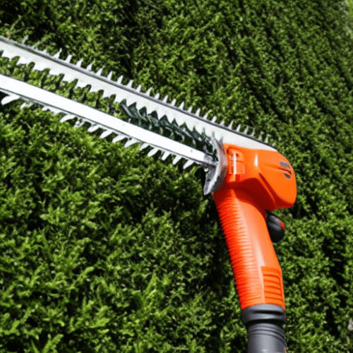 trimming using a long reach hedge trimmer