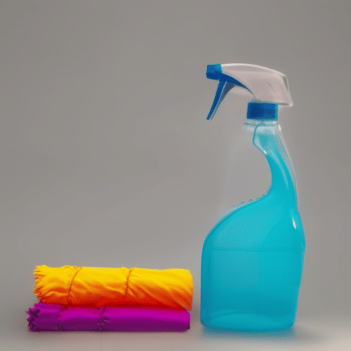 spray bottle and cloths